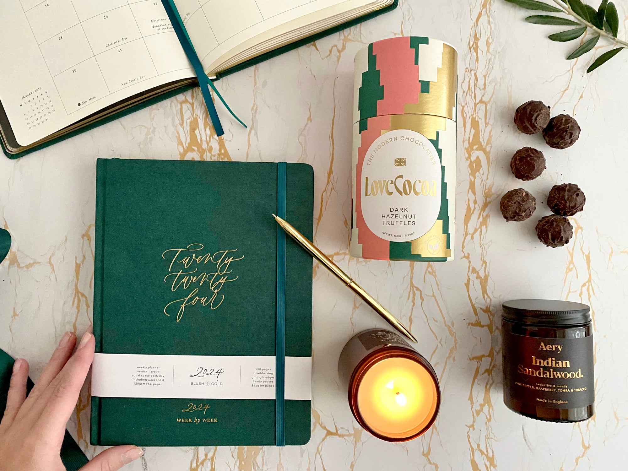 2024 Journal Gift Hamper with Truffles and Candle & pen