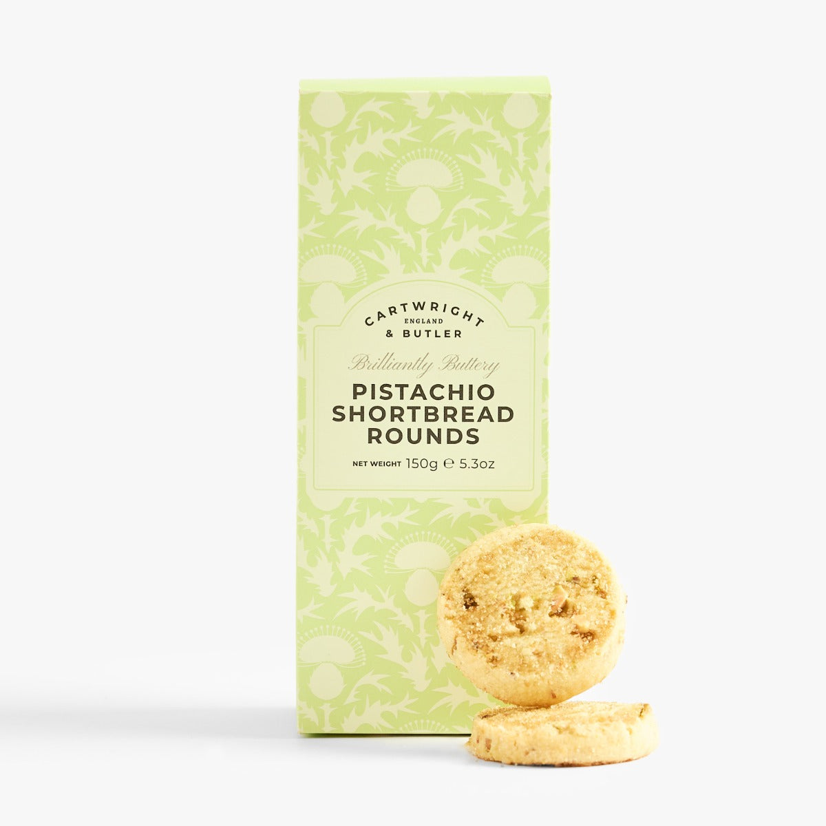 Pistachio Shortbread Rounds in Light Green Carton
