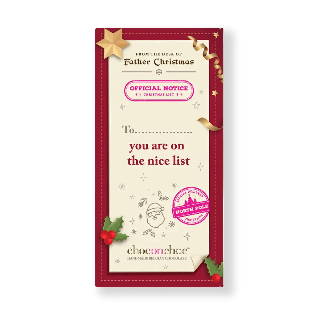 You're on the nice list chocolate bar