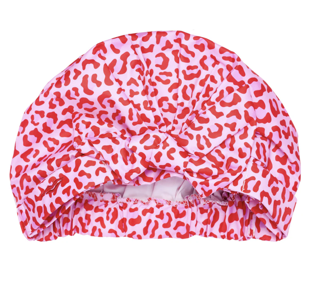 Red Leopard print shower cap with bow
