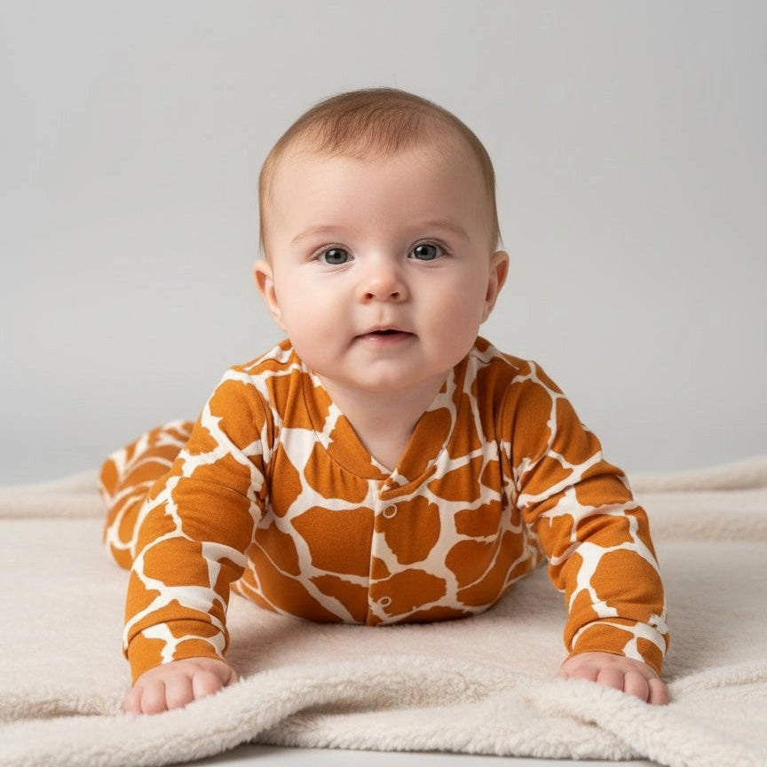 Baby Sleepsuit- Brown Giraffe Print