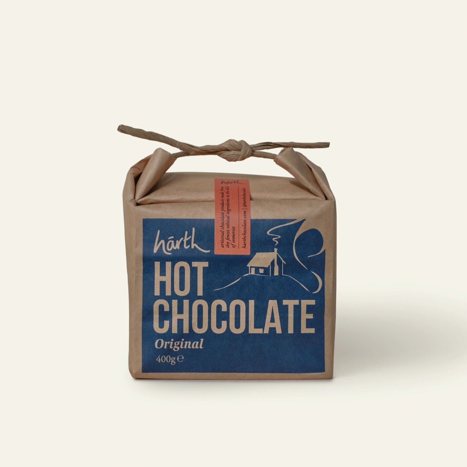 Brown Bag with tie of Harth Hot Chocolate on a white background