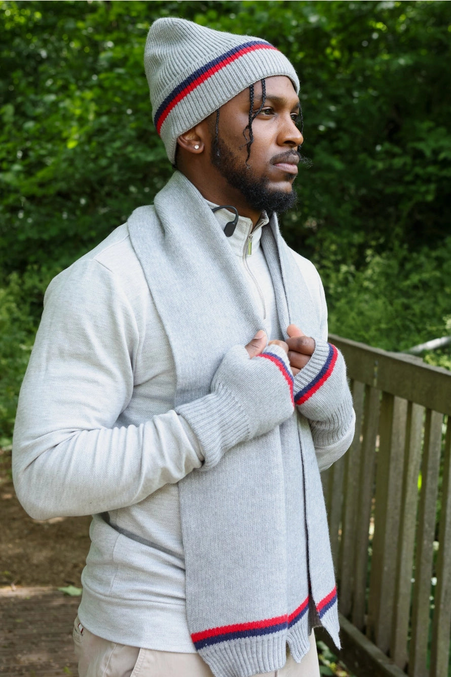 Mens Grey Stripe Scarf