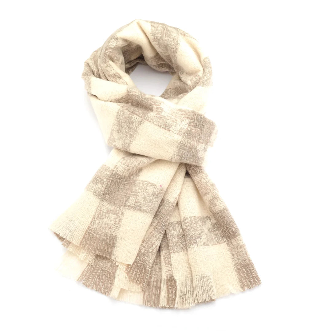 Cream &amp; Grey Checked Scarf