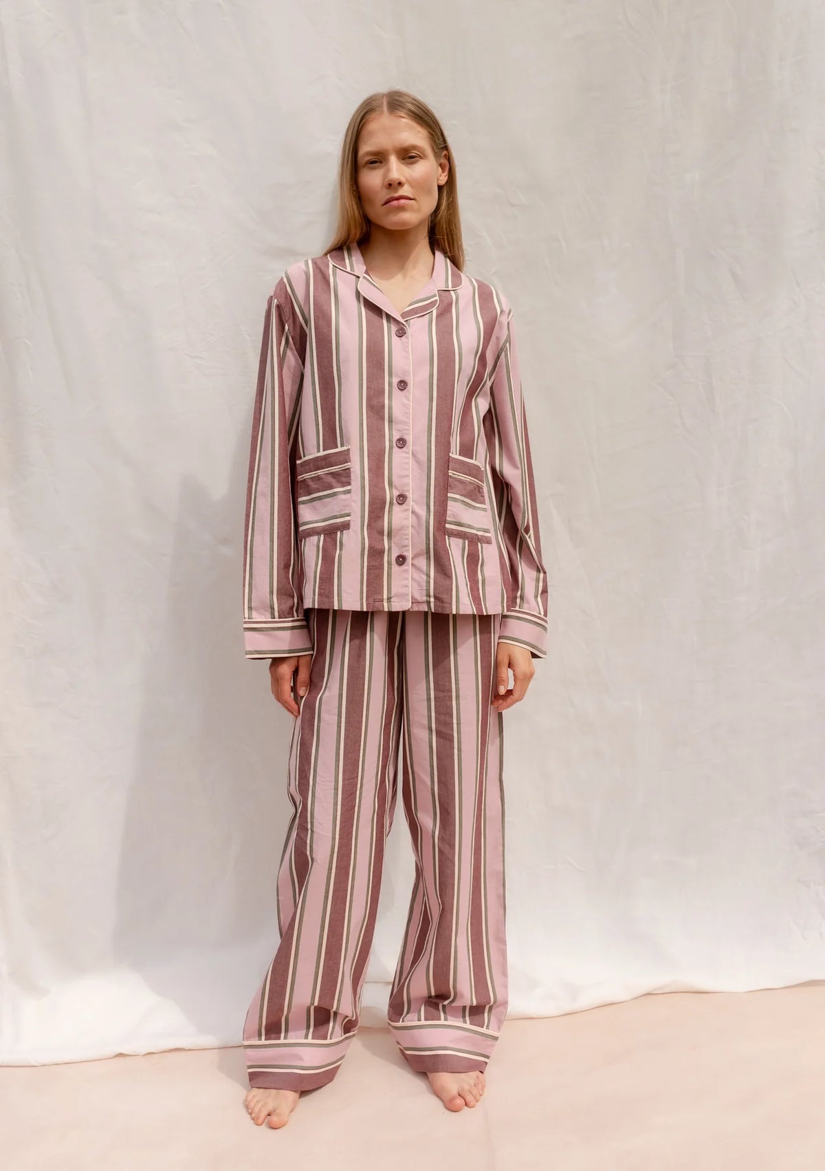 Pink Stripe Cotton Ladies Pyjamas
