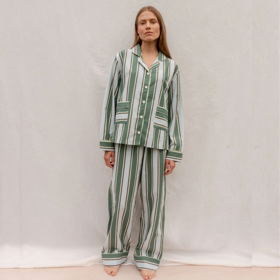 Green Stripe Cotton Ladies Pyjamas