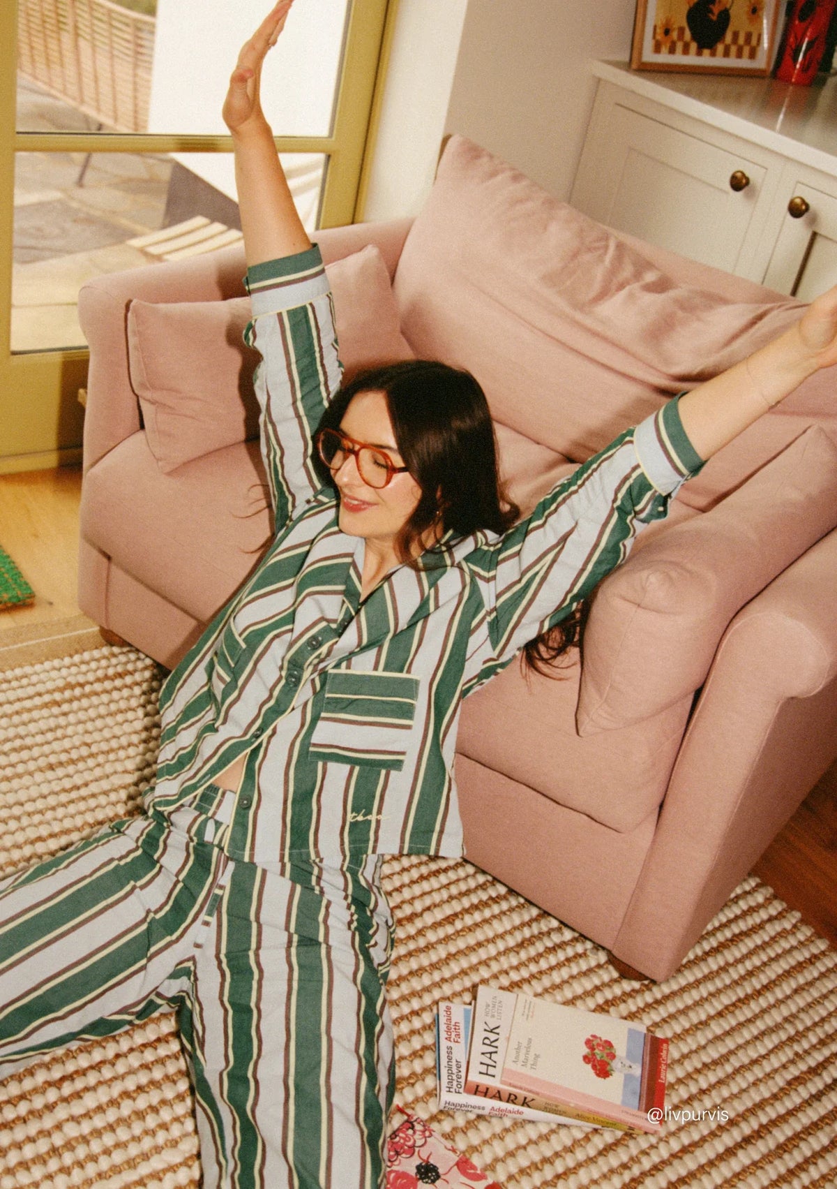 Green Stripe Cotton Ladies Pyjamas
