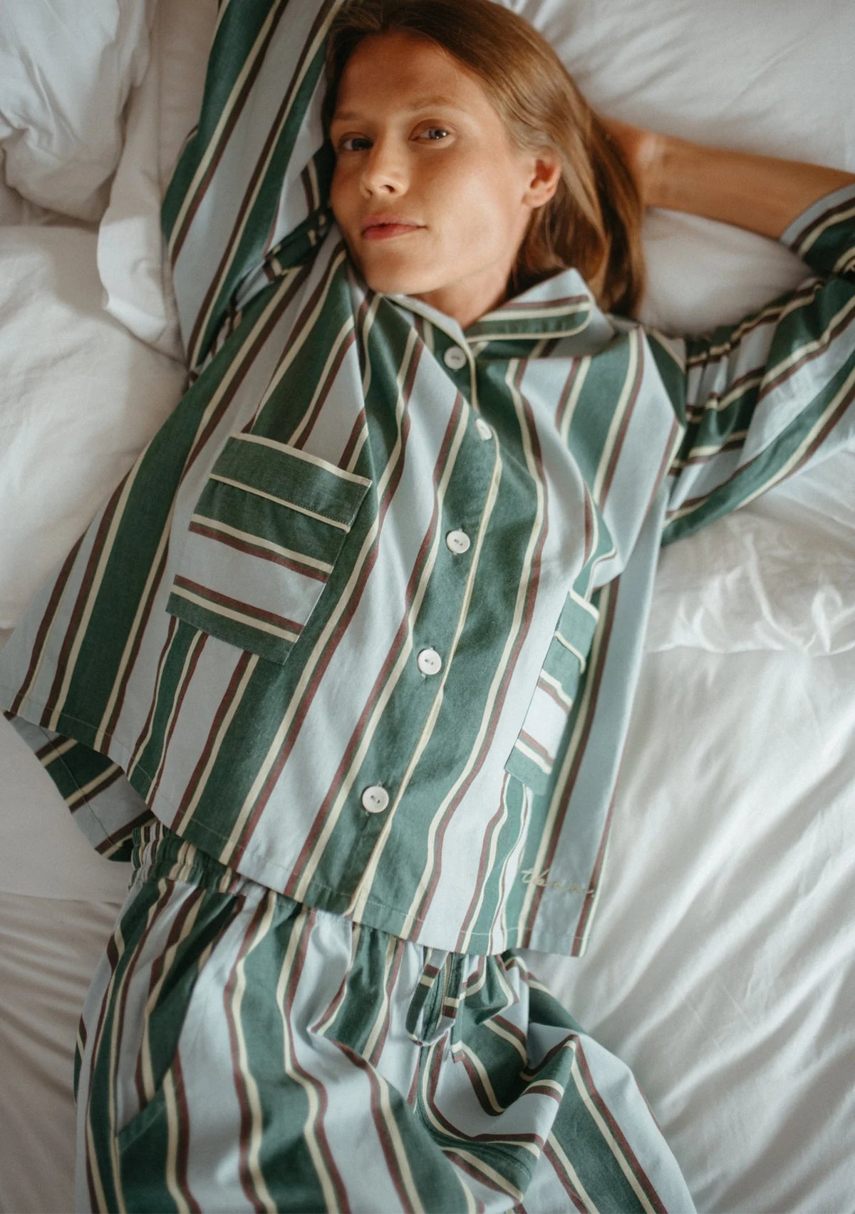 Green Stripe Cotton Ladies Pyjamas