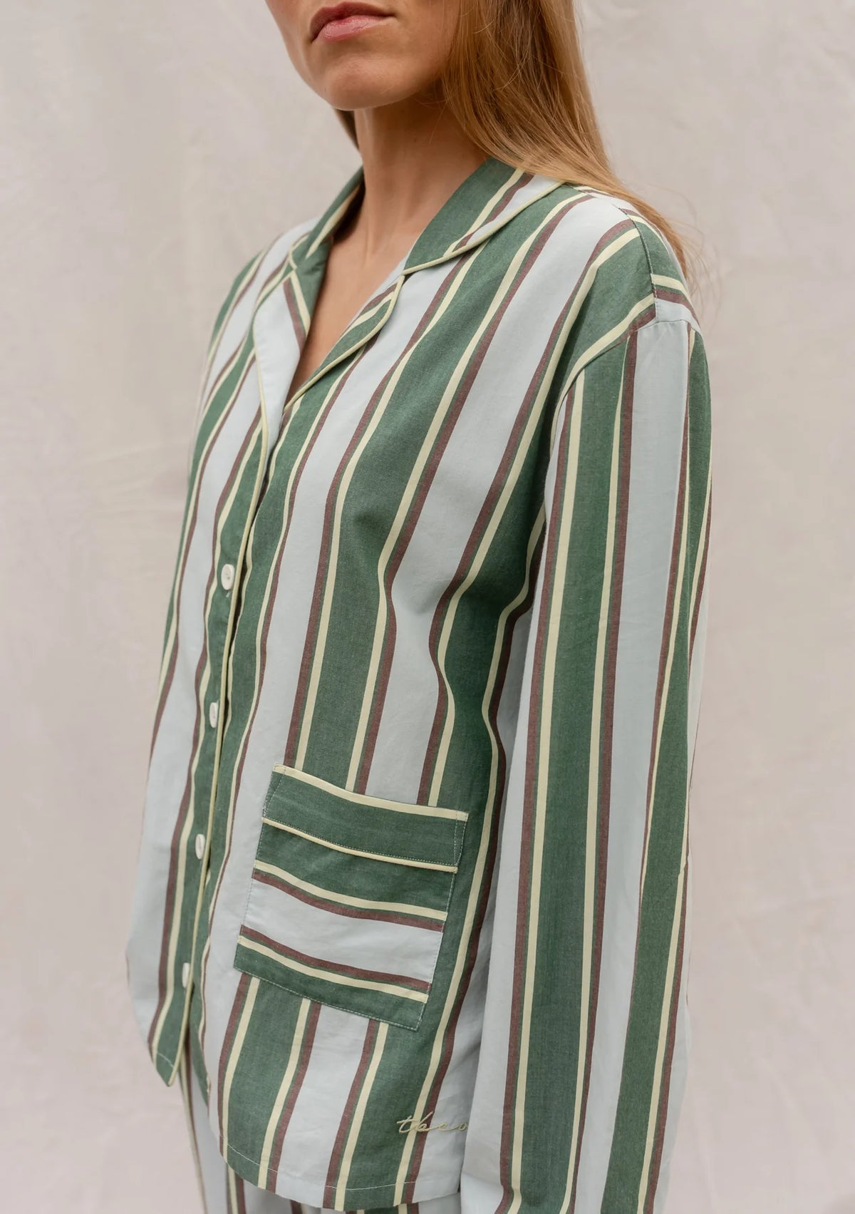 Green Stripe Cotton Ladies Pyjamas