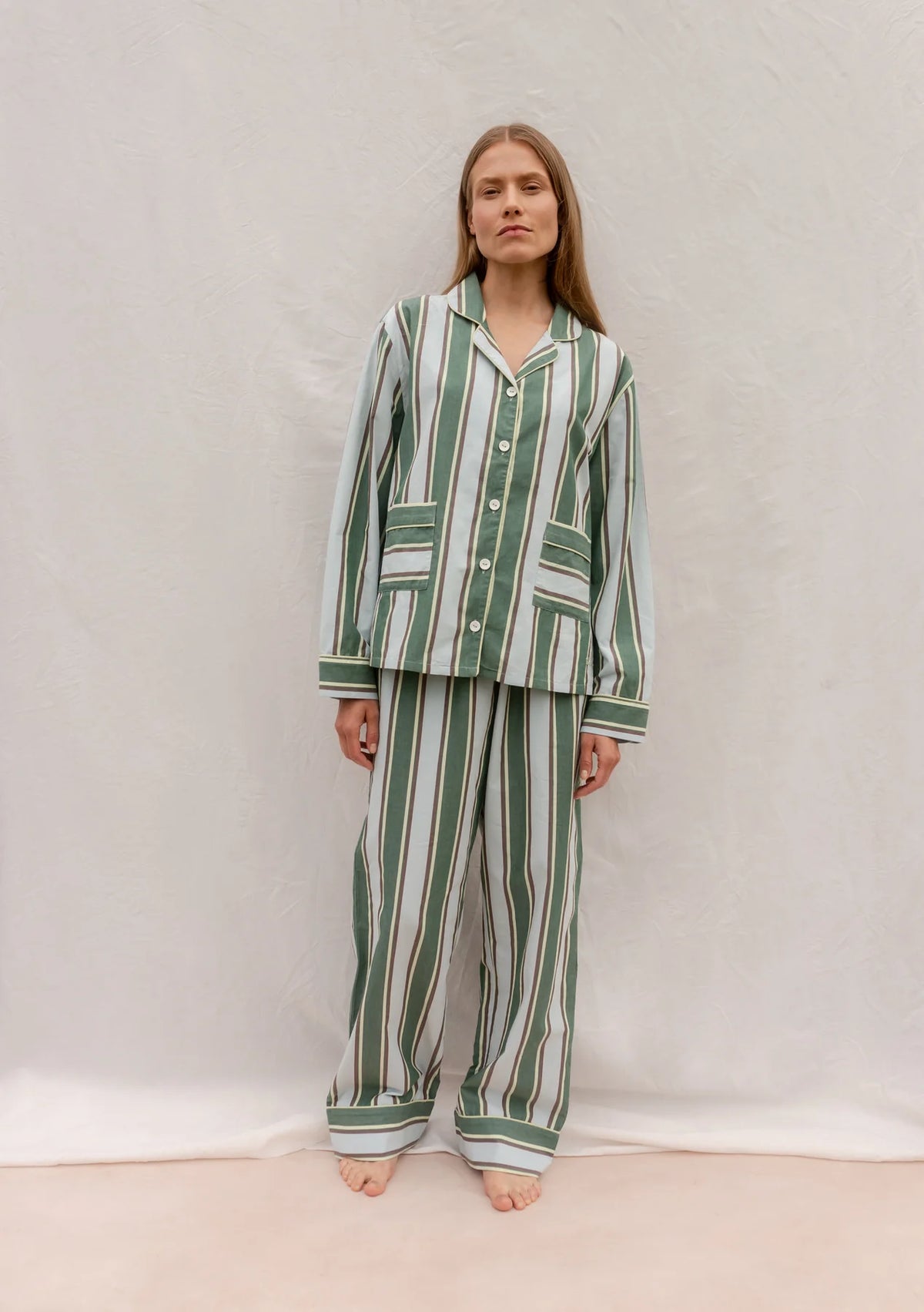 Green Stripe Cotton Ladies Pyjamas