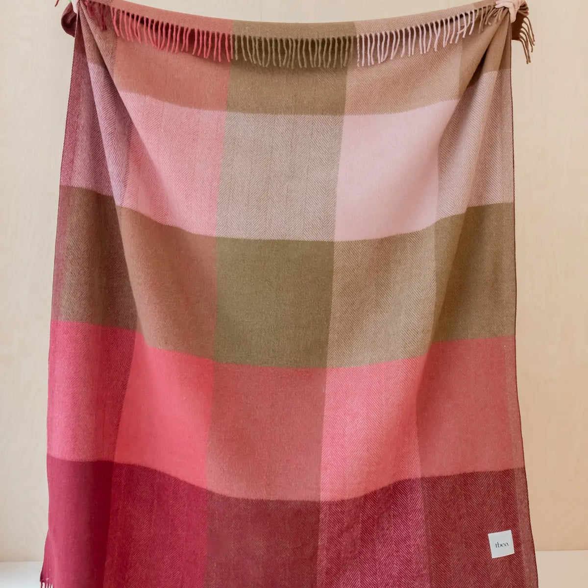 Wool Pink Check Herringbone Blanket