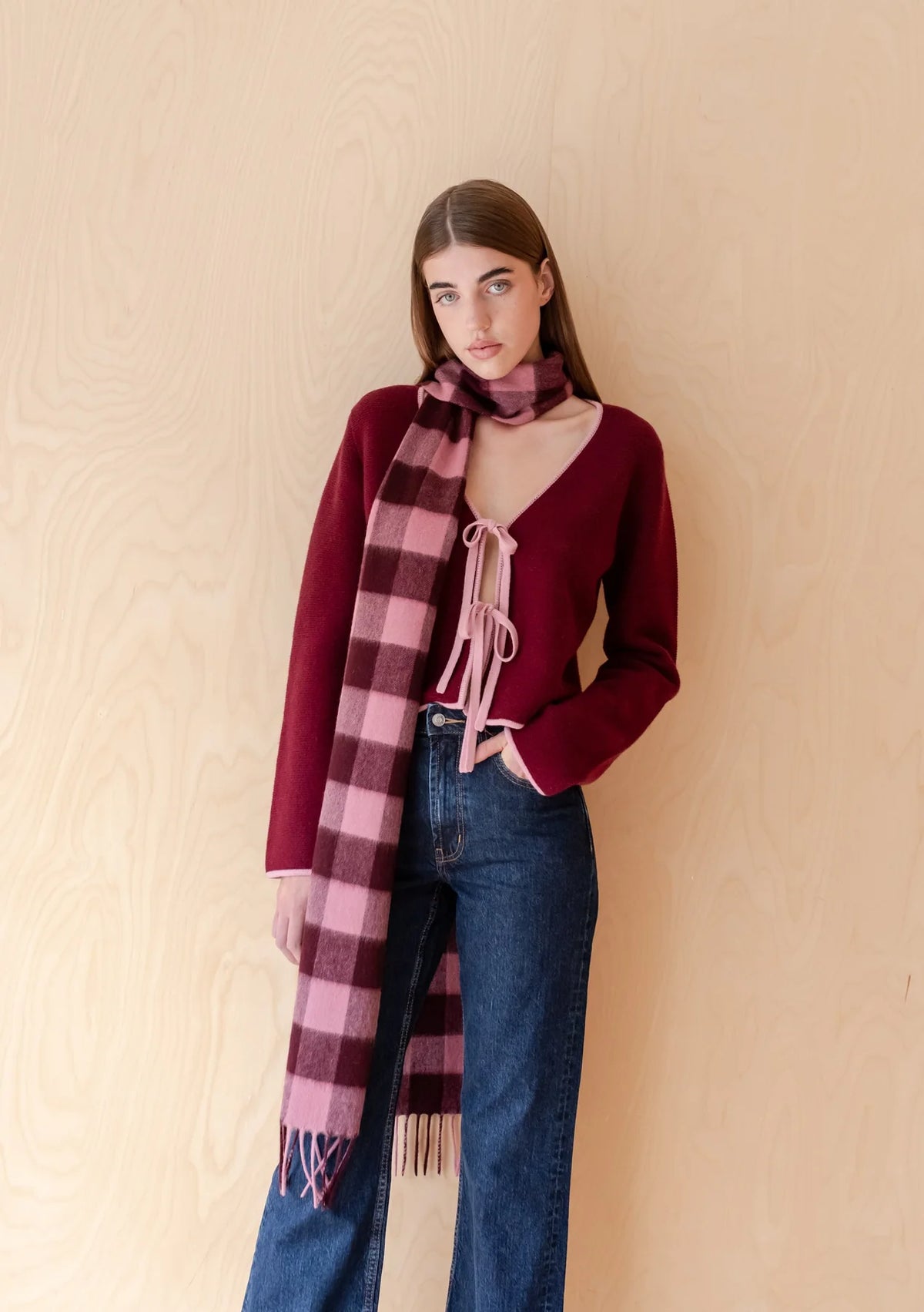 Lambswool Scarf - Berry Gingham