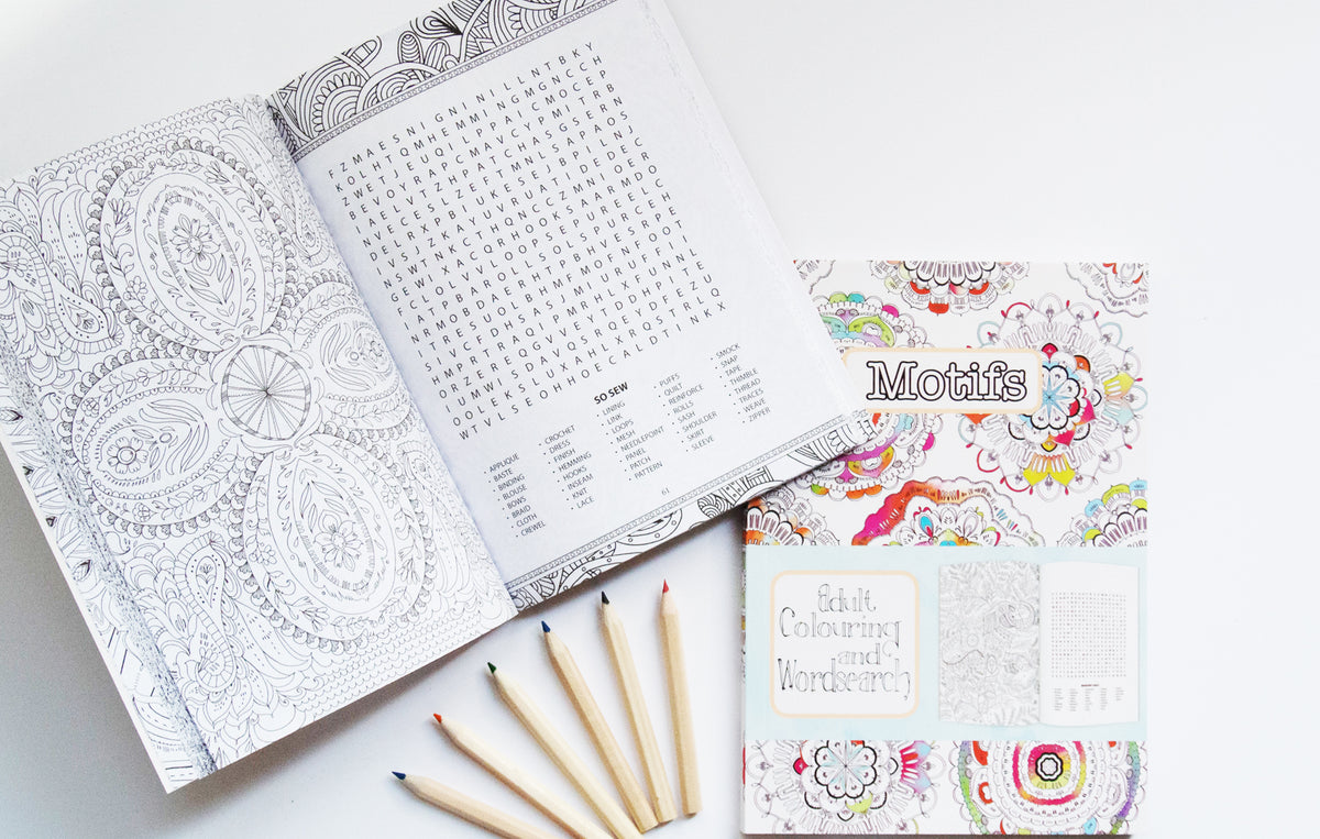 Mindful colouring book &amp; worksearch with pencils